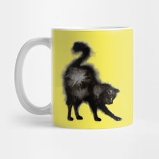 Stretching Black Fluffy Cat Mug